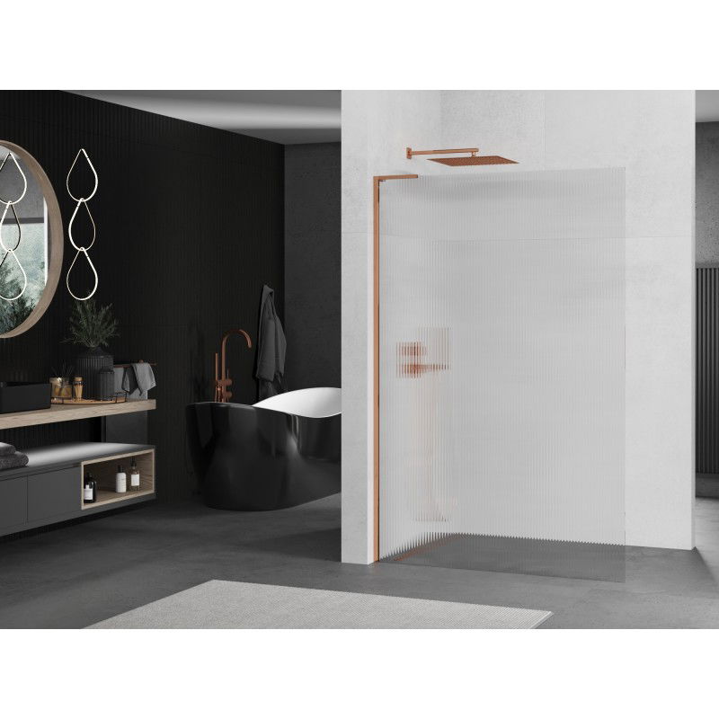 Mexen Kioto L paroi de douche Walk-in 120 x 200 cm, rayures, or rose - 800-120-103-60-09