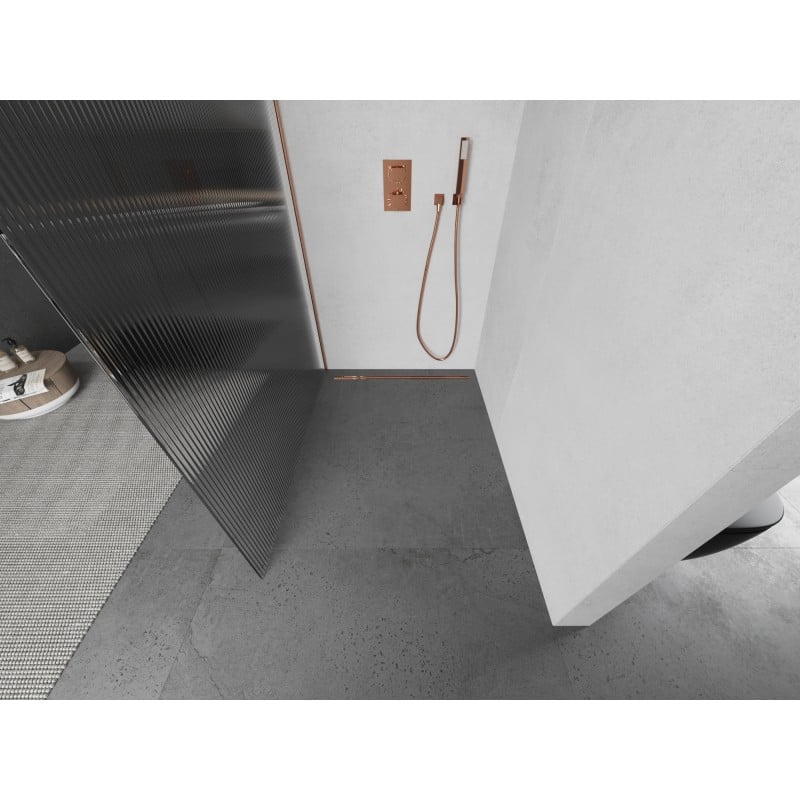 Mexen Kioto L paroi de douche Walk-in 70 x 200 cm, stries, cuivre brossé - 800-070-103-65-09