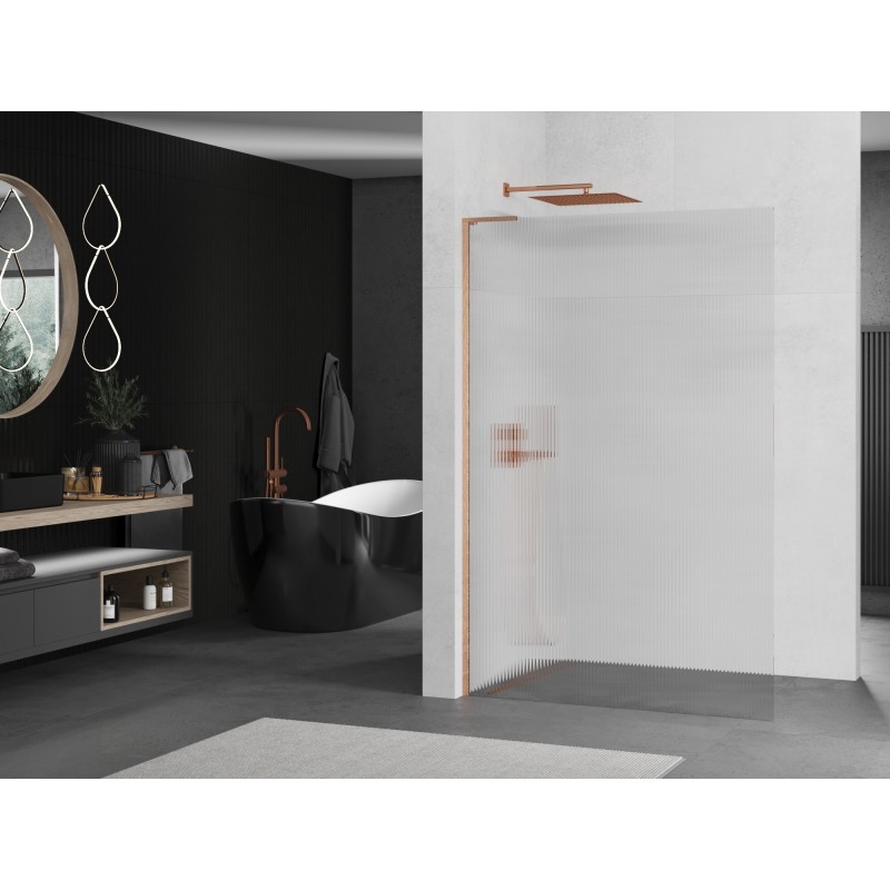 Mexen Kioto L paroi de douche Walk-in 70 x 200 cm, stries, cuivre brossé - 800-070-103-65-09