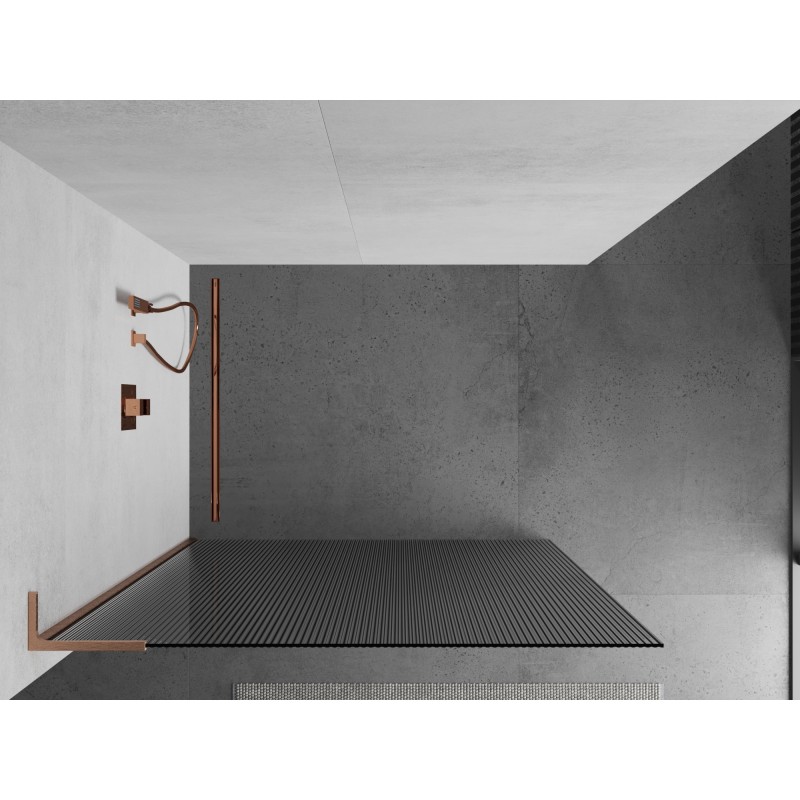 Mexen Kioto L paroi de douche Walk-in 70 x 200 cm, stries, cuivre brossé - 800-070-103-65-09