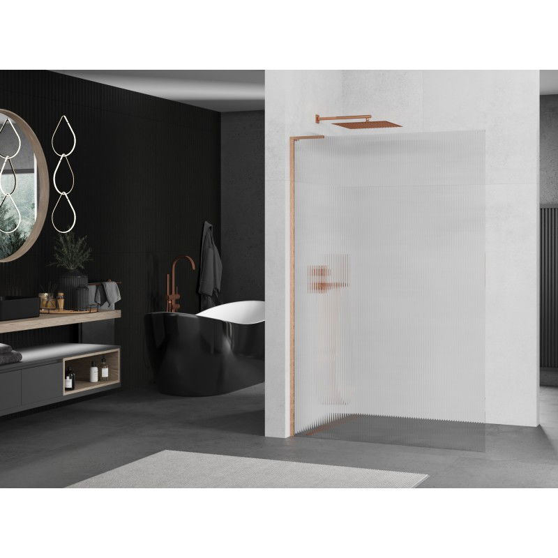Mexen Kioto L paroi de douche Walk-in 120 x 200 cm, rayures, cuivre brossé - 800-120-103-65-09