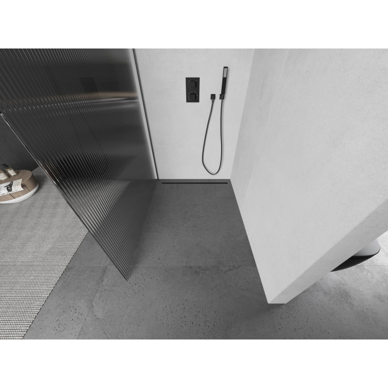 Mexen Kioto L paroi de douche Walk-in 100 x 200 cm, rayures, gris canon brossé - 800-100-103-66-09