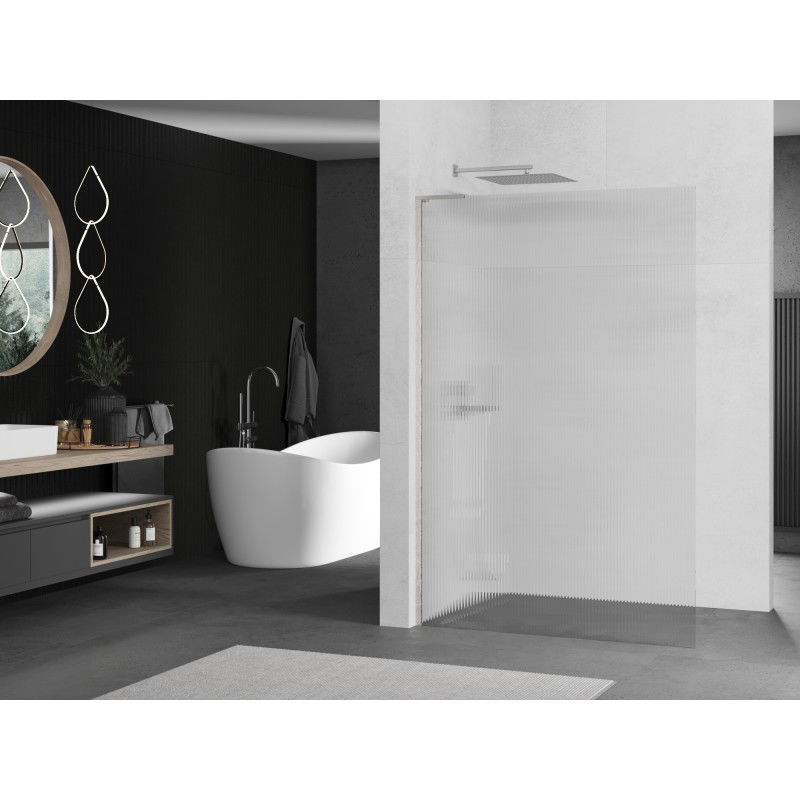 Mexen Kioto L paroi de douche Walk-in 120 x 200 cm, rayures, nickel brossé - 800-120-103-97-09
