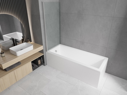 Mexen Cubik baignoire rectangulaire 170 x 70 cm avec habillage et paroi de douche 1 volet 80 cm, transparent, chromé