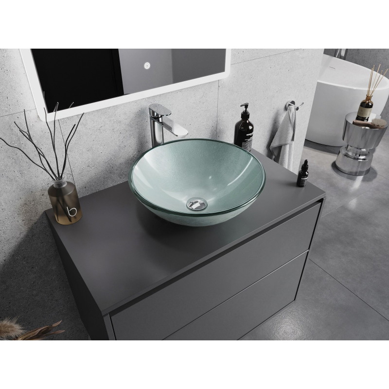 Mexen Mira lavabo en verre à poser 42 x 42 cm, argenté - 24124211