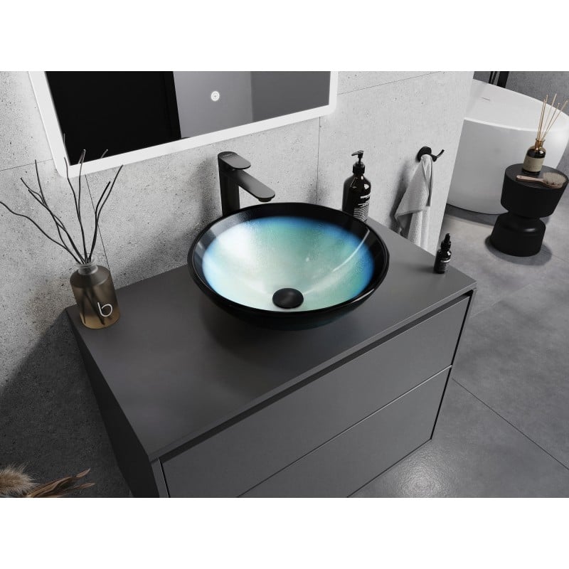 Mexen Mira lavabo en verre à poser 42 x 42 cm, bleu - 24124247