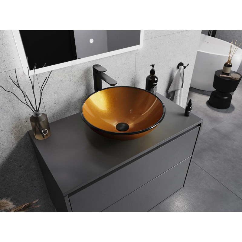 Mexen Mira lavabo en verre sur comptoir 42 x 42 cm, doré - 24124250