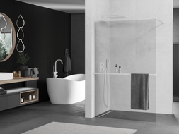 Mexen Kioto+ paroi de douche avec étagère Walk-in 90 x 200 cm, transparent, blanc - 800-090-121-20-00