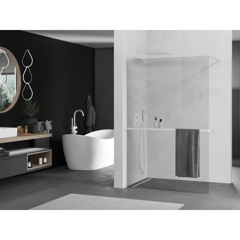Mexen Kioto+ paroi de douche avec étagère Walk-in 105 x 200 cm, transparent, blanc - 800-105-121-20-00