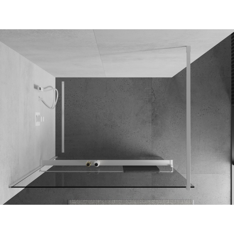 Mexen Kioto+ paroi de douche avec étagère Walk-in 115 x 200 cm, transparent, blanc - 800-115-121-20-00