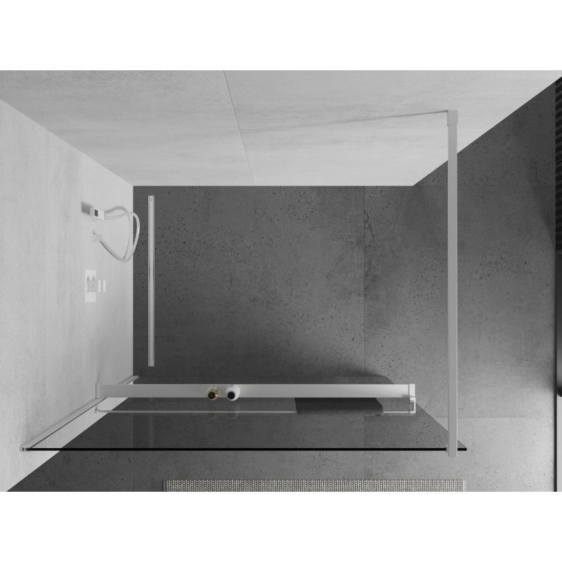 Mexen Kioto+ paroi de douche avec étagère Walk-in 135 x 200 cm, transparent, blanc - 800-135-121-20-00