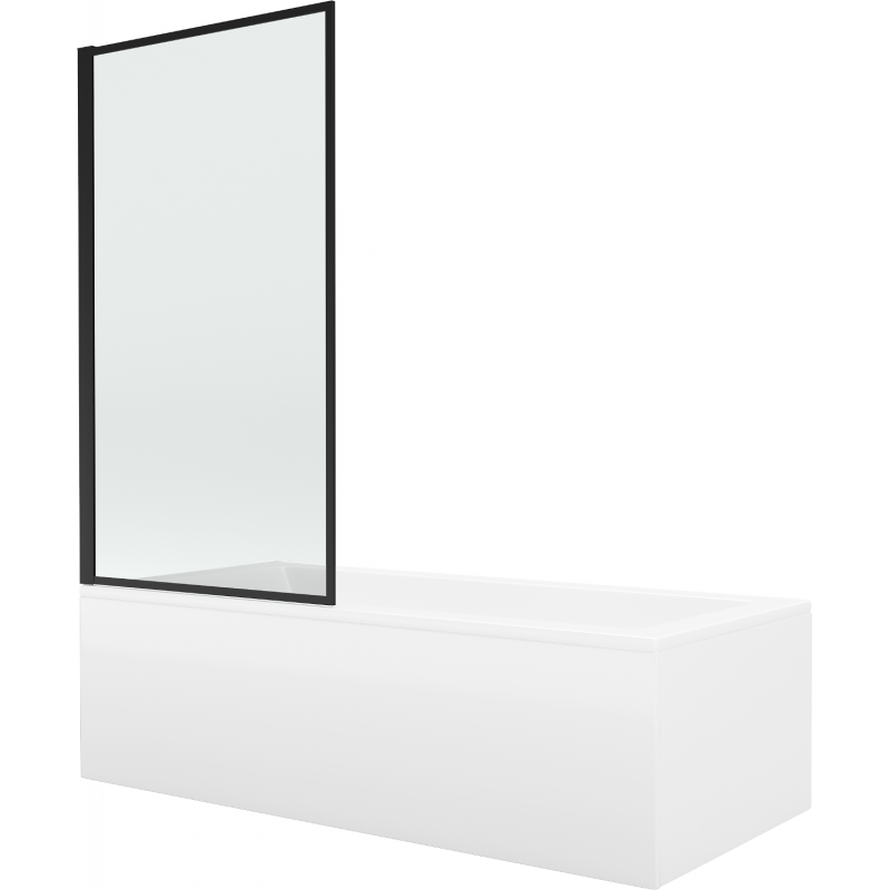 Mexen Cubik baignoire rectangulaire 170 x 70 cm avec tablier et paravent à 1 volet 70 cm, motif noir fixe