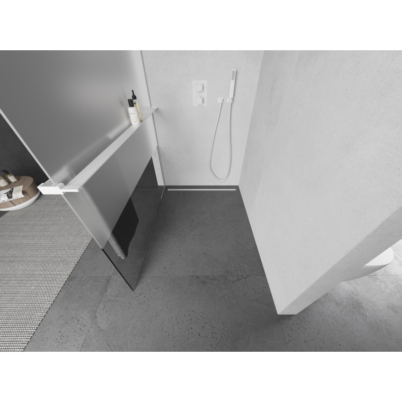 Mexen Kioto+ paroi de douche avec étagère Walk-in 100 x 200 cm, transparent/givre, blanc - 800-100-121-20-35