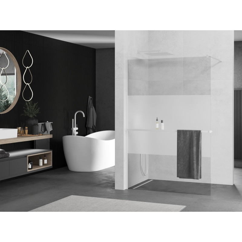 Mexen Kioto+ paroi de douche avec étagère Walk-in 100 x 200 cm, transparent/givre, blanc - 800-100-121-20-35
