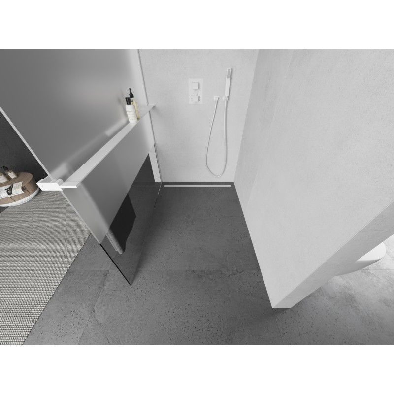 Mexen Kioto+ paroi de douche avec étagère Walk-in 120 x 200 cm, transparent/givre, blanc - 800-120-121-20-35