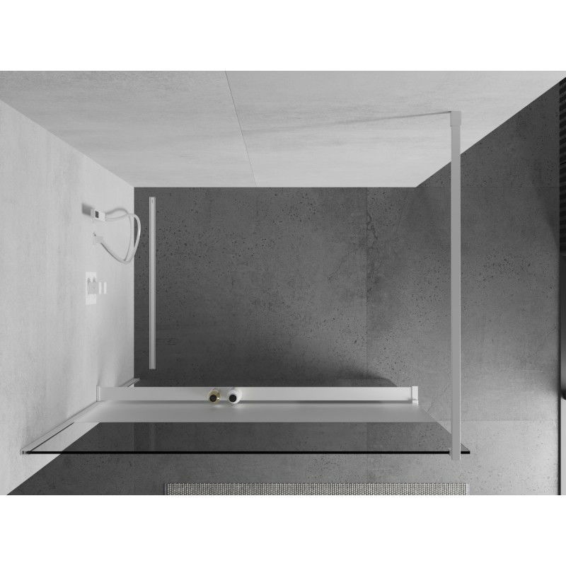 Mexen Kioto+ paroi de douche avec étagère Walk-in 130 x 200 cm, transparent/givre, blanc - 800-130-121-20-35
