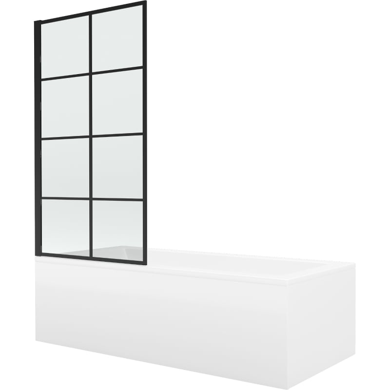 Mexen Cubik baignoire rectangulaire 170 x 70 cm avec habillage et paroi de douche à 1 volet 70 cm, motif noir fixe