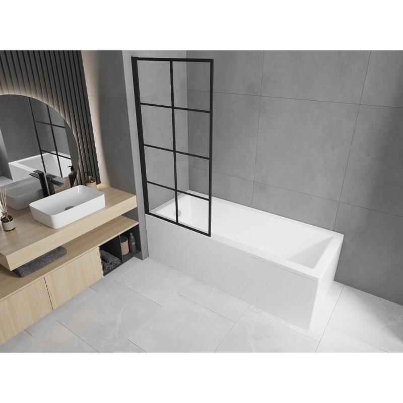 Mexen Cubik baignoire rectangulaire 170 x 70 cm avec habillage et paroi de douche à 1 volet 70 cm, motif noir fixe