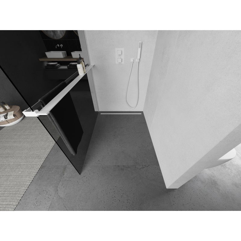 Mexen Kioto+ paroi de douche avec étagère Walk-in 110 x 200 cm, graphite, blanche - 800-110-121-20-40