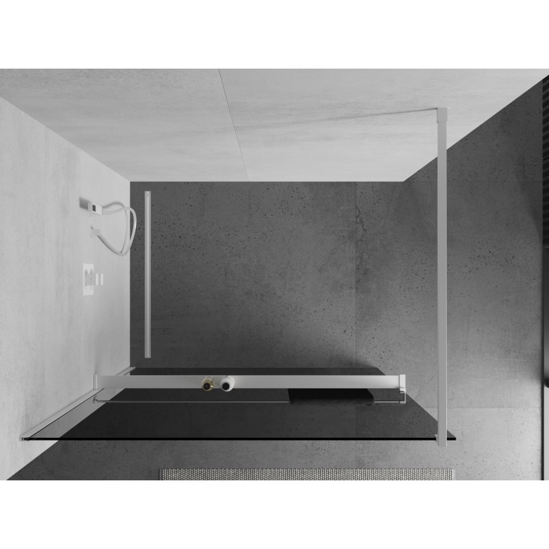 Mexen Kioto+ paroi de douche avec étagère Walk-in 130 x 200 cm, graphite, blanc - 800-130-121-20-40