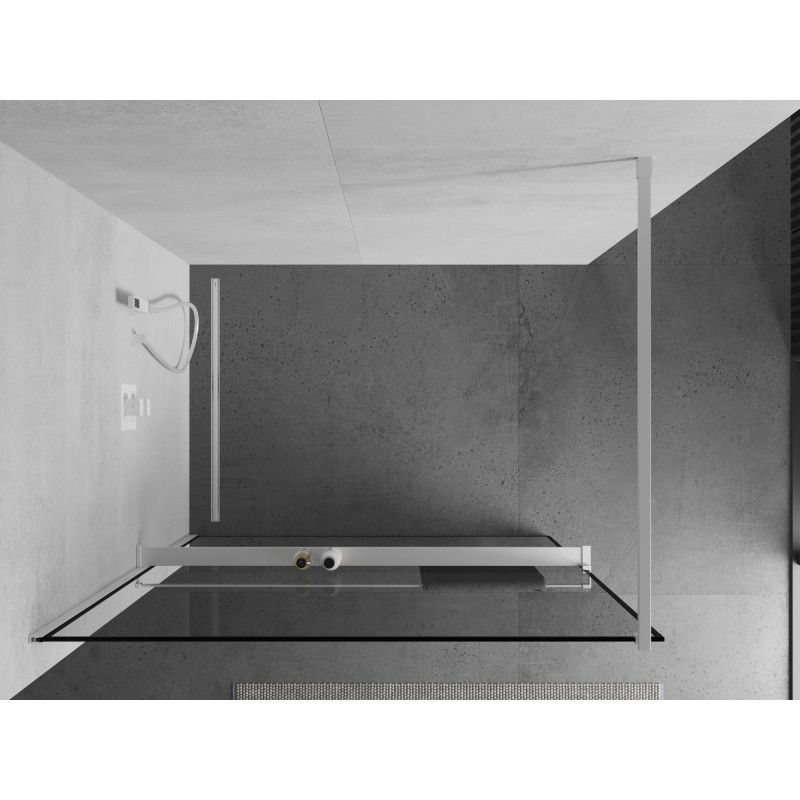 Mexen Kioto+ paroi de douche avec étagère Walk-in 90 x 200 cm, cadre noir, blanc - 800-090-121-20-70