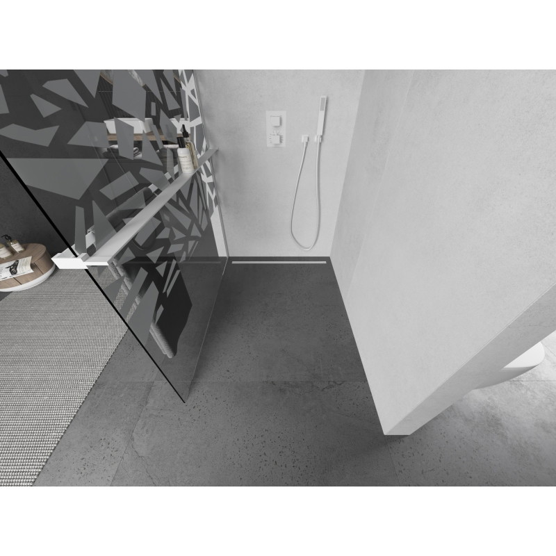 Mexen Kioto+ paroi de douche avec étagère Walk-in 110 x 200 cm, motif blanc, blanc - 800-110-121-20-85