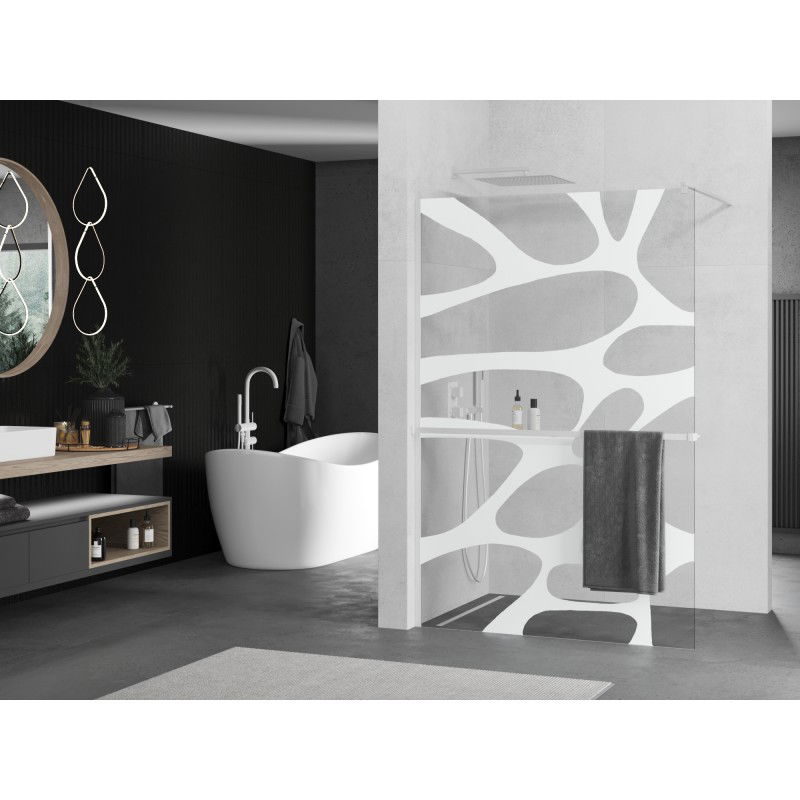 Mexen Kioto+ paroi de douche avec étagère Walk-in 80 x 200 cm, vague blanche, blanc - 800-080-121-20-97