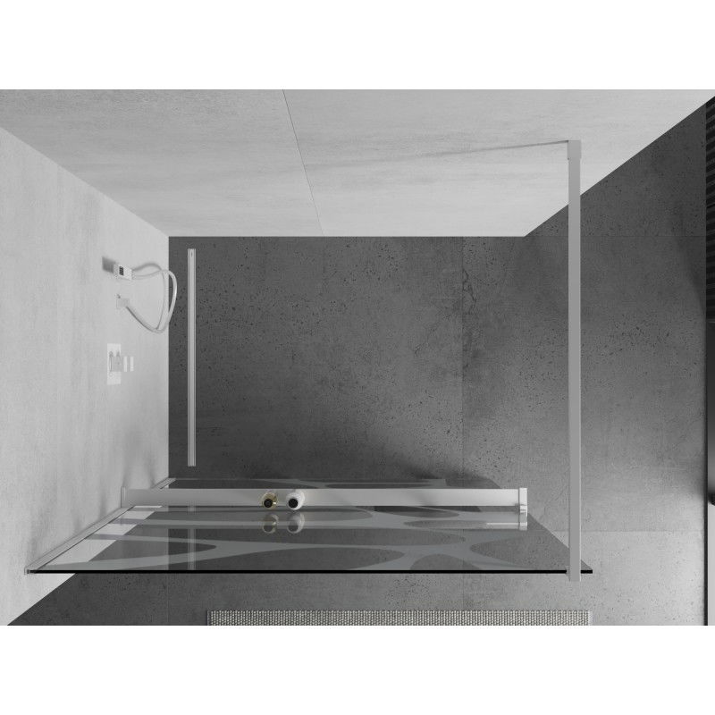 Mexen Kioto+ paroi de douche avec étagère Walk-in 100 x 200 cm, vague blanche, blanc - 800-100-121-20-97