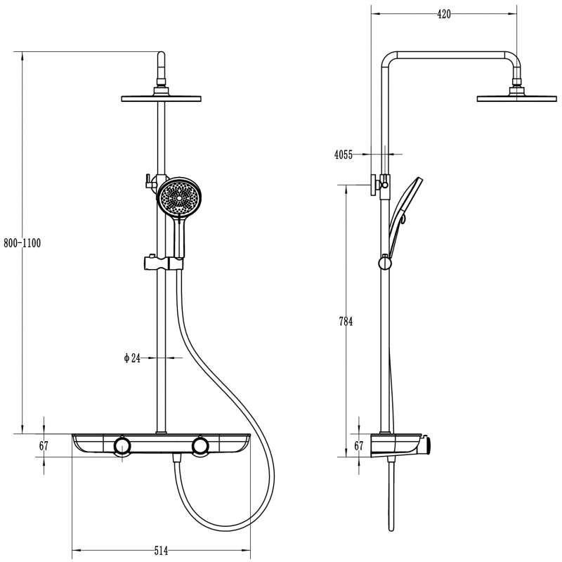 Mexen Axis ensemble de douche en saillie avec pommeau de douche et mitigeur, noir - 78112-70
