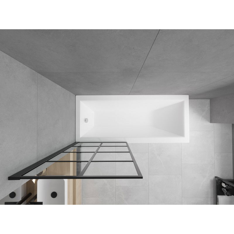 Mexen Cubik baignoire rectangulaire 170 x 70 cm avec habillage et pare-douche 1 volet 80 cm, motif noir fixe