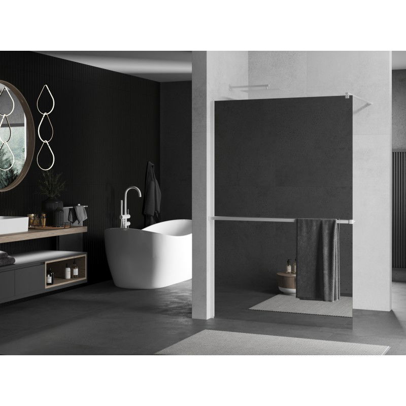 Mexen Kioto+ paroi de douche avec étagère Walk-in 140 x 200 cm, miroir, blanc - 800-140-121-20-50