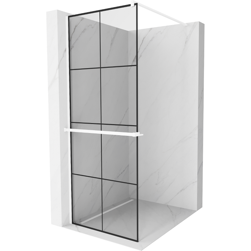 Mexen Kioto+ paroi de douche avec étagère Walk-in 90 x 200 cm, grille noire, blanche - 800-090-121-20-77