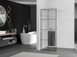 Mexen Kioto+ paroi de douche avec étagère Walk-in 90 x 200 cm, motif noir, blanc - 800-090-121-20-77