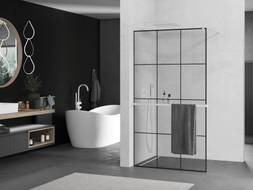 Mexen Kioto+ paroi de douche avec étagère Walk-in 120 x 200 cm, grille noire, blanche - 800-120-121-20-77