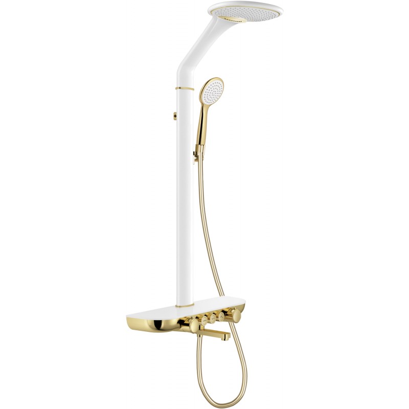 Ensemble de douche apparent Mexen Blaze avec douche de tête et robinet, blanc/or - 78109-25