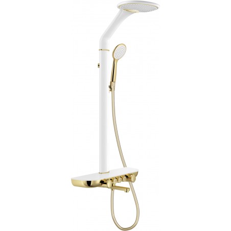Ensemble de douche apparent Mexen Blaze avec douche de tête et robinet, blanc/or - 78109-25