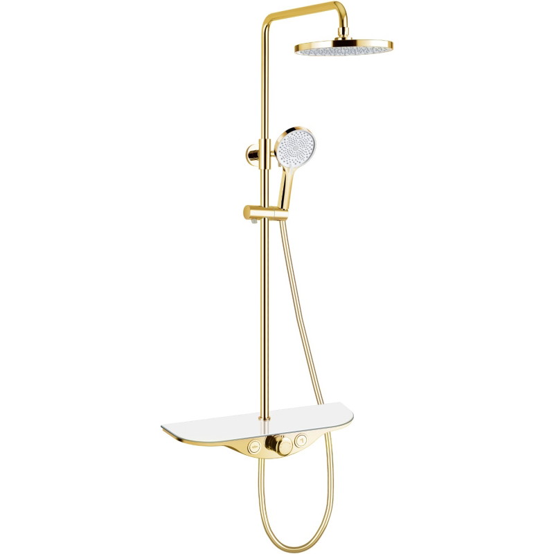 Mexen Exxo ensemble de douche en saillie avec pomme de douche et mitigeur, or/blanc - 78113-25