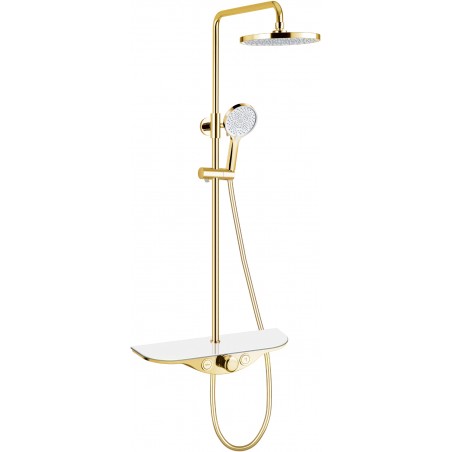 Mexen Exxo ensemble de douche mural avec pomme de douche et robinet, or/blanc - 78113-25