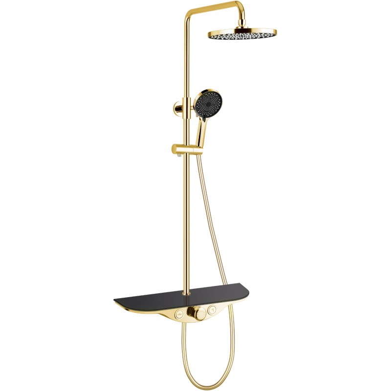 Mexen Exxo ensemble de douche apparent avec tête de pluie et mitigeur, or/noir - 78113-75