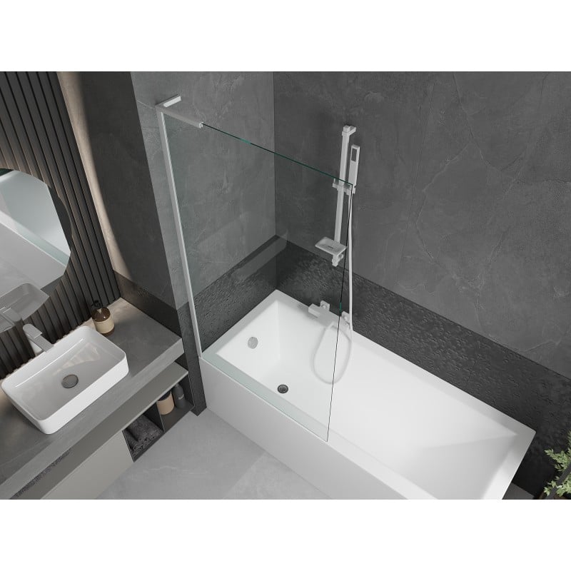 Mexen Next L paroi de baignoire à 1 vantail 90 x 150 cm, transparent, blanc - 895-090-000-03-00-20