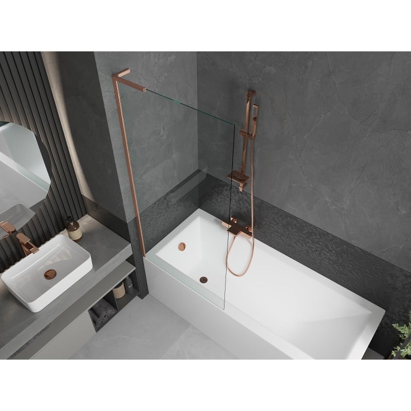 Mexen Next L paroi de baignoire 1-volet 80 x 150 cm, transparent, cuivre brossé - 895-080-000-03-00-65