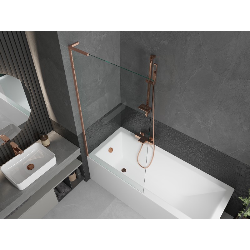 Mexen Next L paroi de baignoire à 1 vantail 90 x 150 cm, transparent, cuivre brossé - 895-090-000-03-00-65