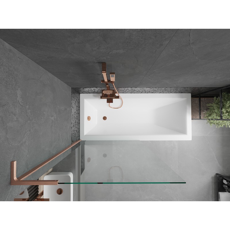 Mexen Next L paroi de baignoire à 1 vantail 90 x 150 cm, transparent, cuivre brossé - 895-090-000-03-00-65