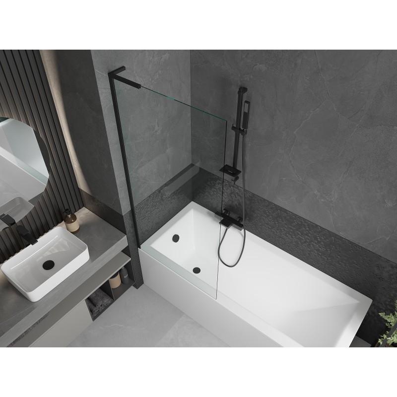 Mexen Next L paroi de baignoire à 1 volet 80 x 150 cm, transparent, noir - 895-080-000-03-00-70