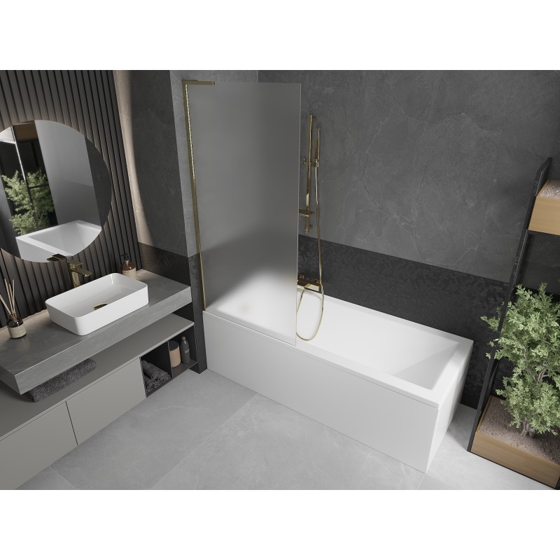Mexen Next L paroi de baignoire 1 volet 80 x 150 cm, givré, doré - 895-080-000-03-30-50