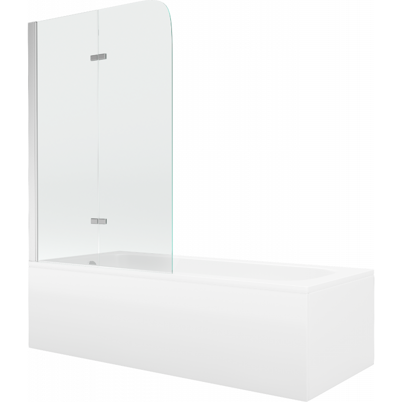 Mexen Vega baignoire rectangulaire 150 x 70 cm avec tablier et paroi de douche à 2 volets 80 cm, transparent, chrome - 55011507?