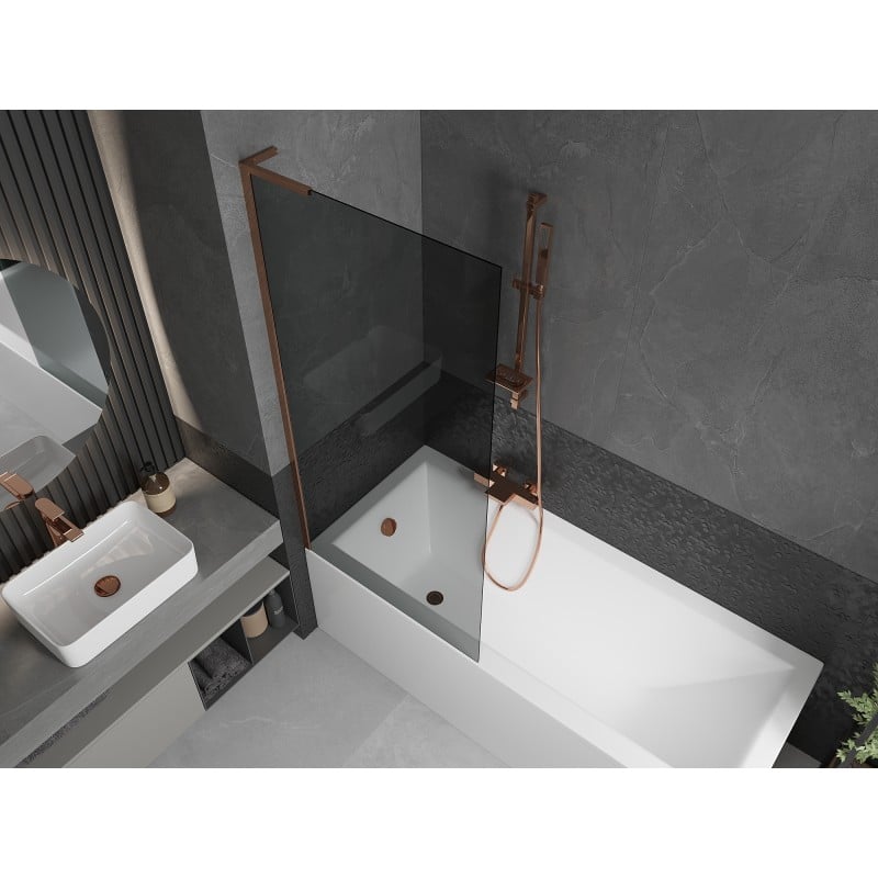 Mexen Next L pare-douche pour baignoire 1 volet 80 x 150 cm, graphite, or rose - 895-080-000-03-40-60