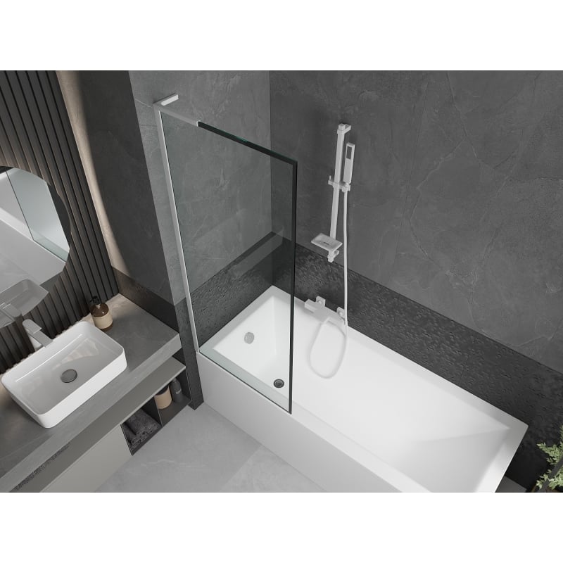 Mexen Next L paroi de baignoire à 1 volet 70 x 150 cm, cadre noir, blanc - 895-070-000-03-70-20
