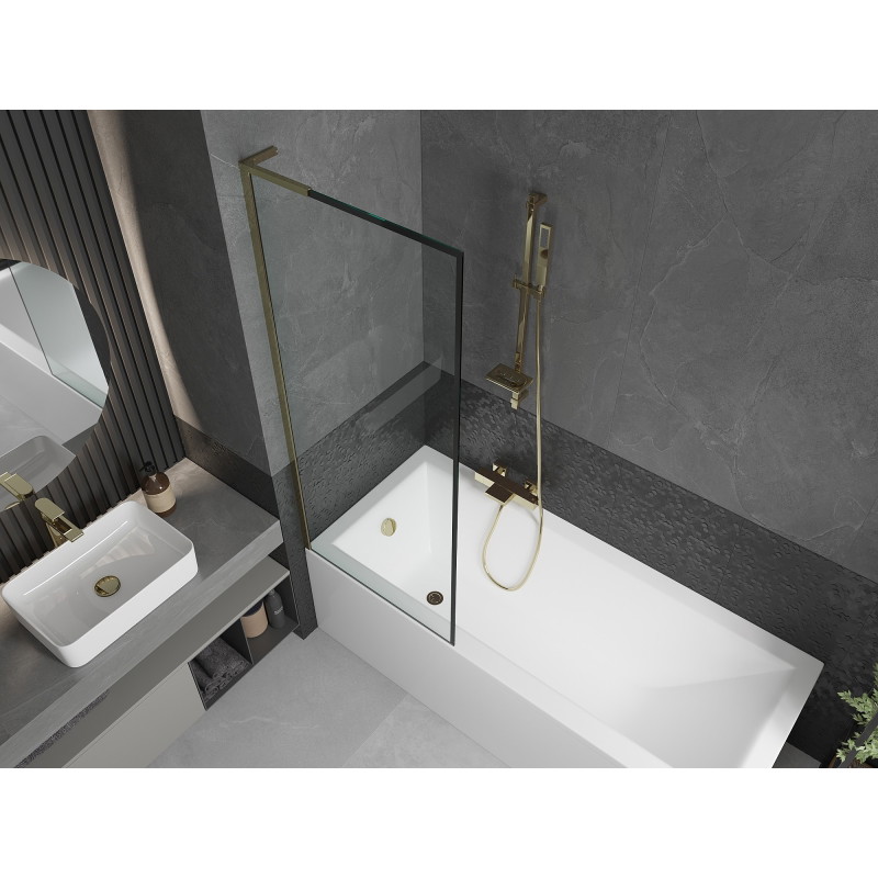 Mexen Next L paroi de baignoire à 1 volet 70 x 150 cm, cadre noir, doré - 895-070-000-03-70-50