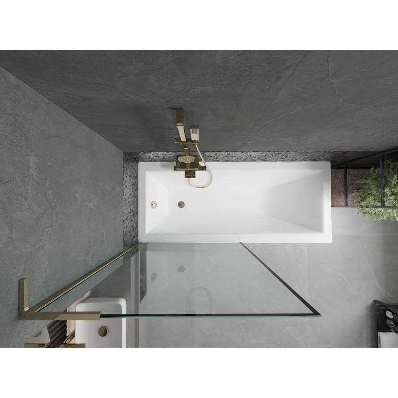 Mexen Next L paroi de baignoire 1 volet 90 x 150 cm, cadre noir, or - 895-090-000-03-70-50